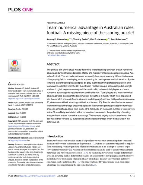 Team numerical advantage in Australian rules football: A missing .
